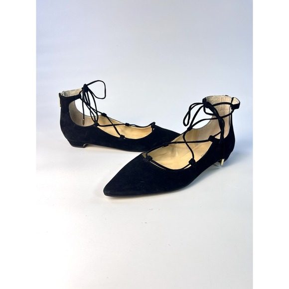 Ivanka Trump Shoes - Ivanka Trump Tropica Womens 8.5M Black Suede Pointed Toe Lace Up Ankle Zip Flats